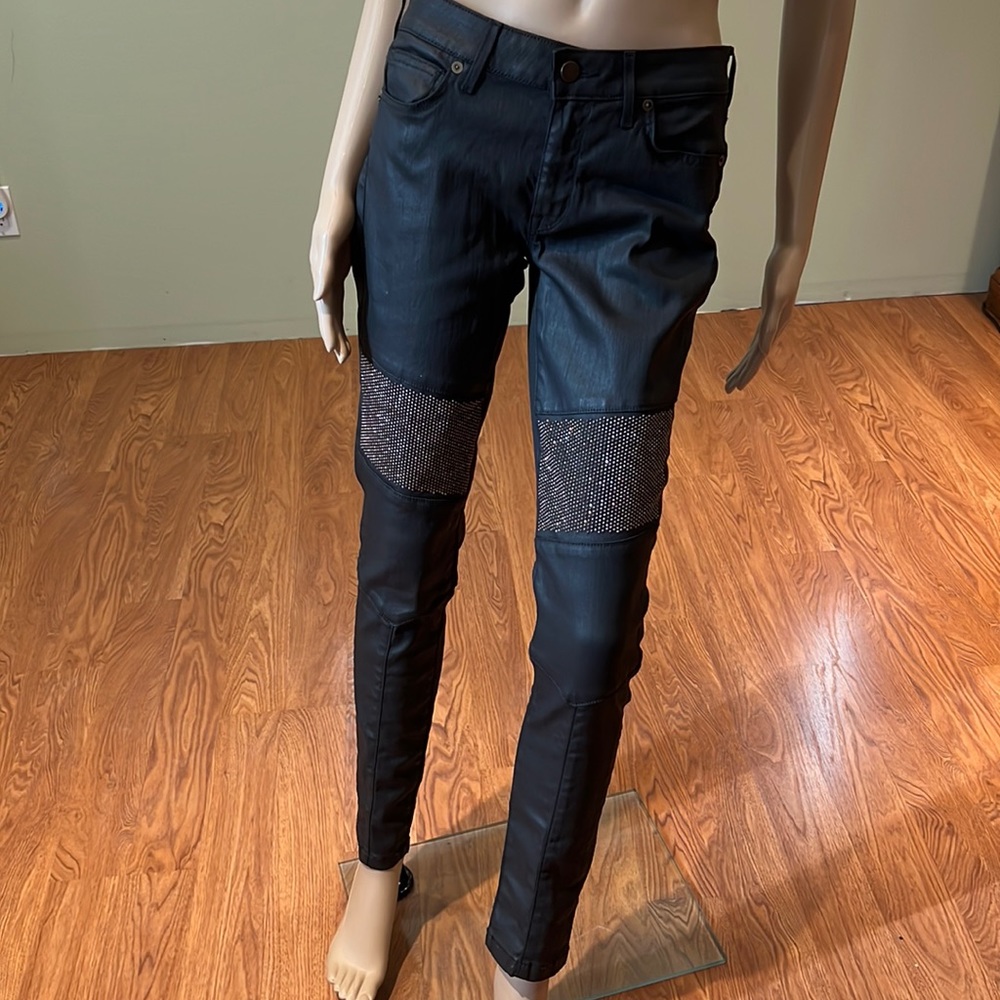 Rich & Skinny Black Rhinestone Embellished Moto Style Jeans Size 30
